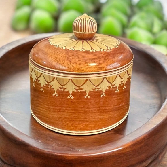 Artisan Crafted Inlaid Wooden Lidded Jar - Picture 4 of 10